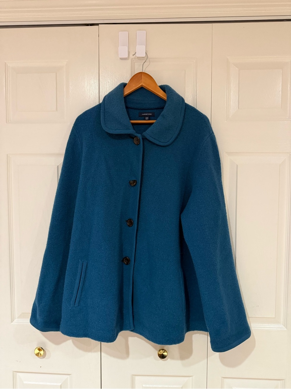 Lands' End Teal Wool-Blend Button Front Peacoat